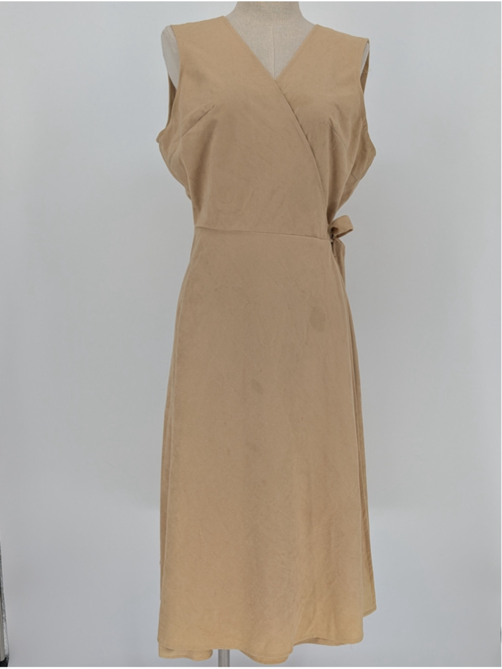 1970s Judy Wayne Doe Brown Faux Suede True Wrap Midi Dress Boho Minimalist S/M
